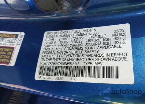 2022 Honda Cr-V Awd Ex z USA, uszkodzony, nr VIN 7FARW2H59NE012145